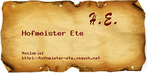 Hofmeister Ete névjegykártya